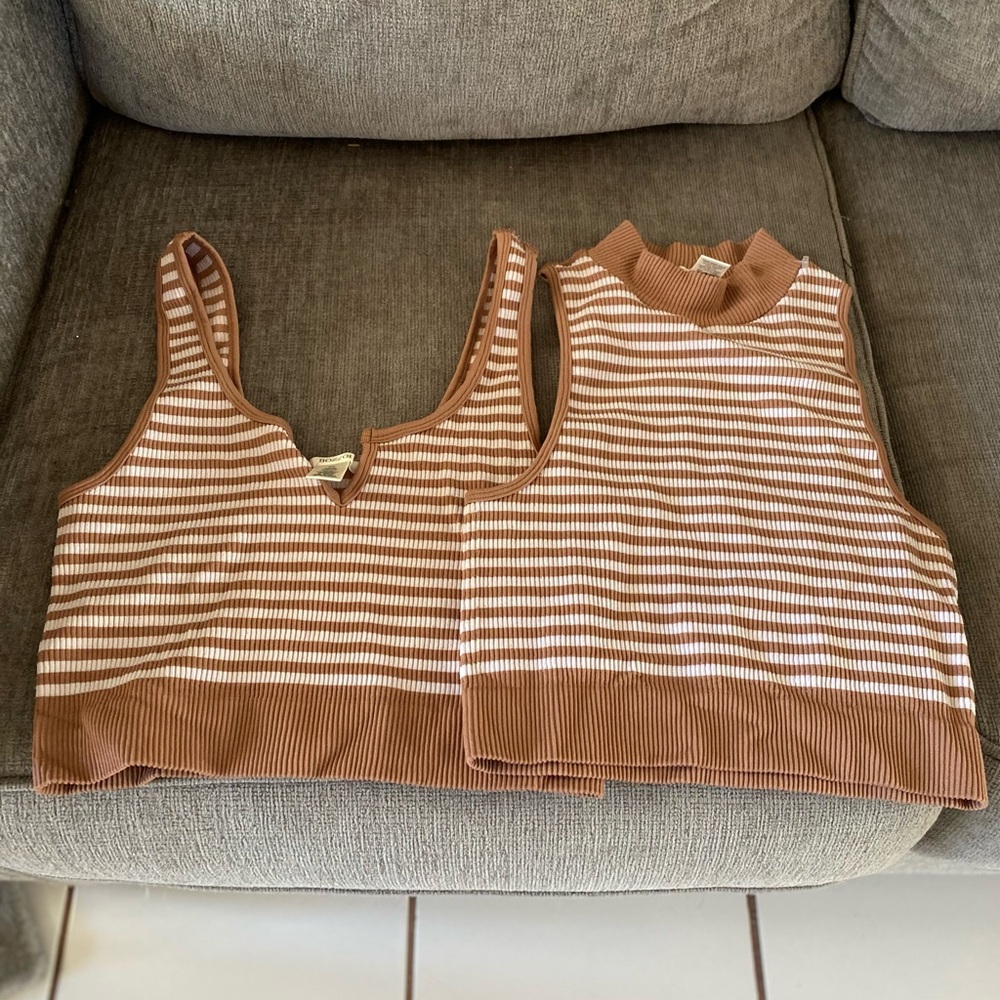 Bozzolo Tan and White Striped Top